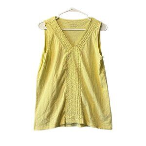 Talbots Yellow Embroidered Crocheted‎ Sleeveless Cotton Top Size Medium Cotttage